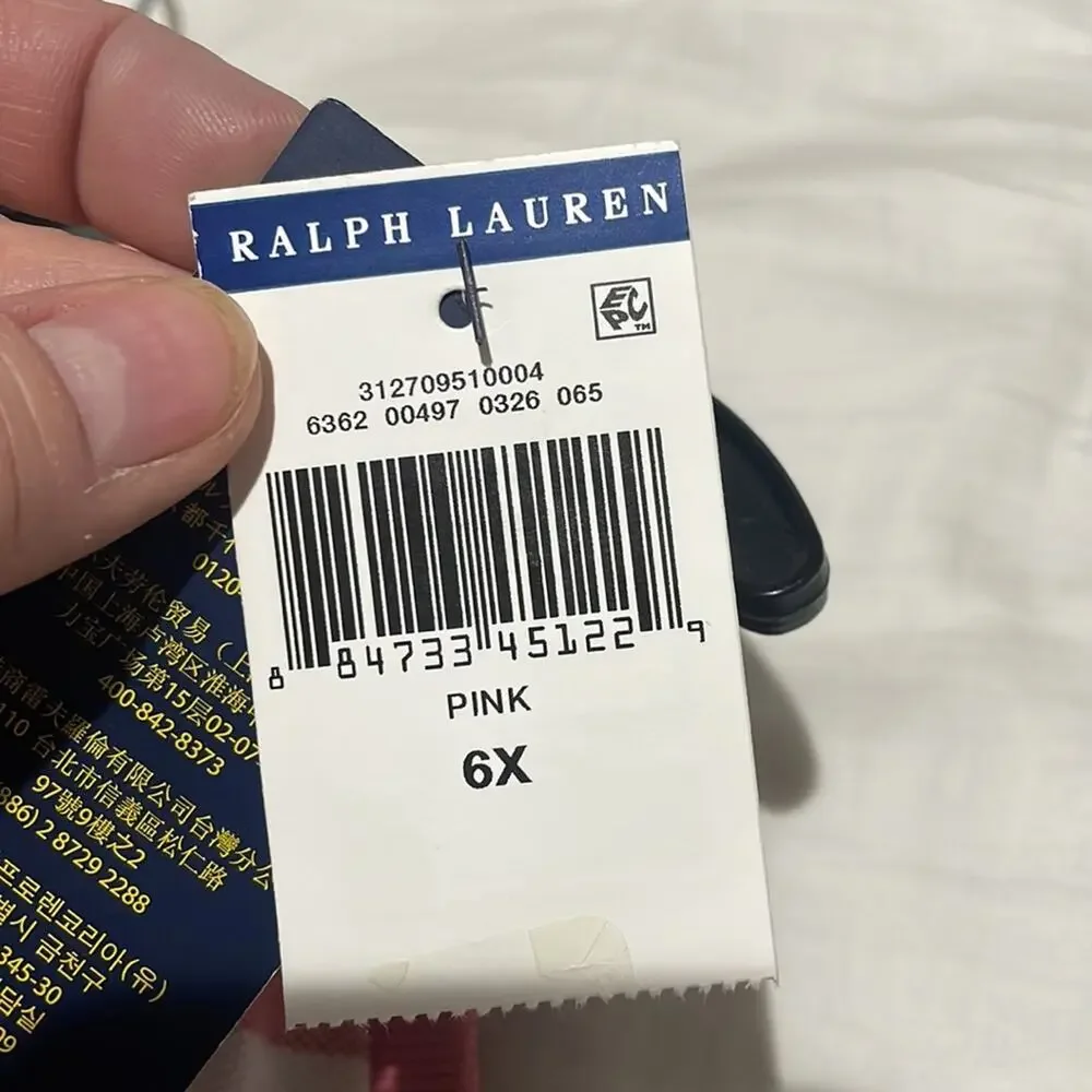Ralph Lauren 6x faded red white stripe drop waist dress ruffled lace hem nwt
